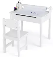 Kids Table and Chairs Set, Activity Desk and Chair for Children W/Paper Roll Hol