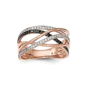 14k Rose Gold Polished 2 Diamond/Blk Real Diamond Band Ring