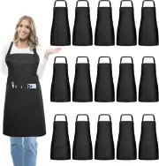 15 Pcs Adult Aprons Bulk with Pockets Adjustable Bib Chef Apron for Women Men Pa