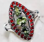 1CT Natural Peridot & Garnet 925 Sterling Silver Filigree Ring Sz 6 FB2-2