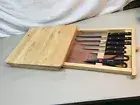 Wood Cheese Board with Cutlery Set, Wood Sliding Drawer 5PC Knife Set Scissors