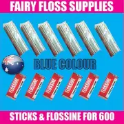 FAIRY FLOSS STICKS & BLUE FLOSSINE - 600 pack - Suit all machines - Buy Direct