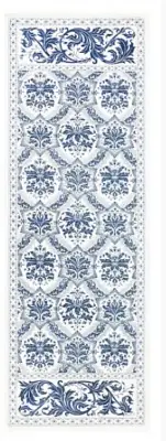 BEAUVILLE, TOPKAPI BLUE & WHITE, FRENCH SATIN COTTON TABLE RUNNER 20" X 59"