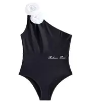 [Balmain Kids] Balmain Kids Floral-appliqué one-shoulder swimsuit Y 12 black