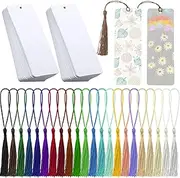 Tecmisse 80 Pieces Blank Bookmarks Cardstock with 80 Pcs Colorful Tassels, Craft Paper Bookmarks for DIY Classroom Projects and Gifts Tags (White)