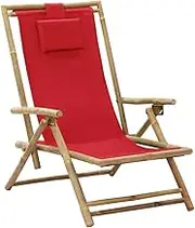 Generic Reclining Relaxing Chair Red Bamboo and Fabric,313026