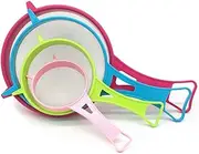 Benkeer Fine Mesh Strainer Colander Set, 4Pcs Plastic Food Soy Milk Flour Sieve Long Handle Icing Sugar Sifters Strainer Tea Filter and Silicone Foldable Funnel for Kitchen