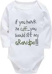 [WOOYONGING] If You Think I'm Cute You Should See My Grandpa Baby Going Home Outfit Boy Long Sleeve Boys Romper White Baby Sui