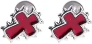 [Niaspi] 16G Red Cross Labret Lip Rings Studs Stainless Steel Cartilage Flat Back Earrings Internally Threaded Spike Cross Helix Tragus Conch Stud Earring Statement Medusa Piercing Jewelry 6 8 10mm