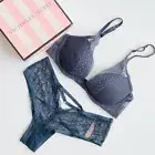30B XS Victoria’s Secret smoky blue lined plunge bra set cheeky panties