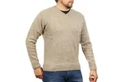 100% Shetland Ragg Wool V Neck Knit Jumper Pullover Mens Sweater Knitted - Oat Marle