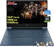 [HP] Victus 15 Gaming Laptop 15.6” FHD IPS Anti-Glare 144Hz Intel 8-core i5-12450H (Beat i7-11800H) 16GB RAM 512GB SSD GeForce RTX 3050 Backlit B&O Fast Charging Win11 Blue w/ICP Accessories