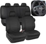 PU Leather Car Seat Covers & TwoTone Sport Grip Black Steering Wheel Cover (for: Isuzu)