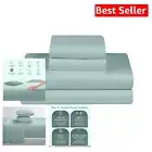 Softest 100% Cotton Twin Sheets - Percale Weave, 300 Thread Count, Granite Green