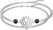 [GANGYUN] Adjustable Layer Lotus Flower Blue Evil Eye Lava Rock Stackable Bangle Bracelet for Women Aromatherapy Essential Oil Diffuser Jewelry
