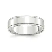 14k White Gold Unisex 6mm Flat w/ Step Down Edge Wedding Band Sizes 4 to 14