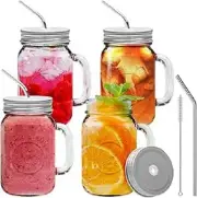 Brimley Mason Jar Mugs with Glass Handles and Metal Straws, 16oz Drinking set 4