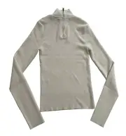 Alice + Olivia Classics Ribbed Zip Up Turtleneck Sweater in Soft White