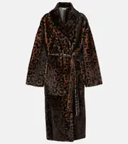 [Nour Hammour] Nour Hammour Imani leopard-print shearling wrap coat AU 8 brown