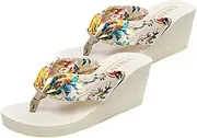 [WYXFDC] Women Platform Flip Flops Wedge Flip Flops Pool Thongs Post Toe Lightweight Summer Beach Sandals Bohemia Satin Wedge Slipper Shoes for Women Ladies (Beige)