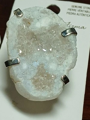 Aurora White Crystal Druzy Findings Geode Jewelry Handmade Quartz Vintage Nos