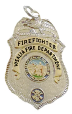 Fire Department Visalia, CA Firefighter Badge Charm Vintage Fire Charm