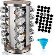 dasaka Rotating Spice Rack Organizer with Jars(20Pcs), Seasoning Organizer for Cabinet, Kitchen Spice Racks for Countertop, Revolving Stainless Steel Spice Organizer