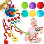 Montessori Baby Toys, UFO Shape Pull String Teether & Sensor Balls, 6-12 Months