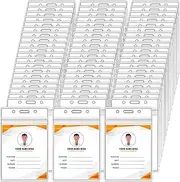 Mardatt 100Pcs Clear Vertical Name Badge, Plastic Vertical Name Tags ID Card Holders Name Tag Badge Holder ID Card Holders Waterproof Resealable for Teacher Student Worker(2.7" x 4.5")