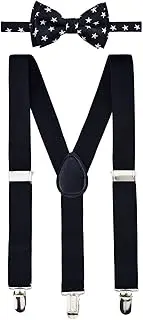 [Retreez] Boy's Suspender Bow Tie Set Stylish Stars Woven Pre-Tied Bow Tie