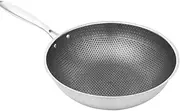 DEARMAMY Cast Iron Wok 21Inche/54CM Nonstick Honeycomb Wok Pan with Stainless Steel Handle Large Frying Wok for Kitchen Frying Cooking, Wok Pan Only Stainless Steel Wok Pan