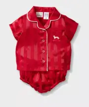 NEW PETER ALEXANDER RED STRIPE POLY SATIN PJ SET BABY 6-12 MTH RRP$59.95 NO BOX