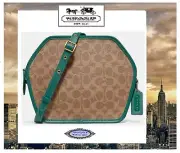 NWT COACH GEOMETRIC Zip Pouch Signature CC Crossbody Bag In TAN DARK AQUAMARINE