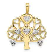 Real 14kt and White Rhodium Diamond-cut Heart Tree of Life Pendant