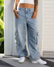 [DESU] DESU Women's Juno Cargo Jeans in Blasted Light Blue Size 12 12 Blasted Light Blue