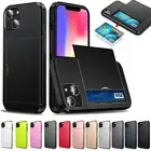 Armor Sliding Wallet Card Holder Case For iPhone 11 12 13 14 15 16 Pro Max 8 XR