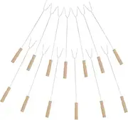 15pcs Wooden Handle BBQ Forks Stainless Steel Tips Carving Forks for Meat Funny BBQ Skewers Roasting for Barbecue Camping
