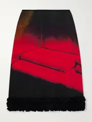 [Jil Sander] Jil Sander - Ruffled Printed Satin Midi Skirt - Red - FR 38 FR 38 Red