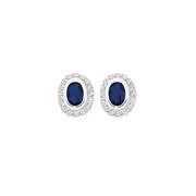 Silver Bezel Blue Glass & Cz Oval Studs in Blue