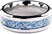 [Glupez] Sliver and Blue Celtic Dragon Titanium Steel Wedding Band Ring for Mens and Womens 8MM Width Size 7-14