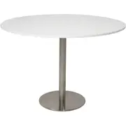 Rapidline Circular Meeting Table Stainless Steel Disc Base 1200mm Natural White Top
