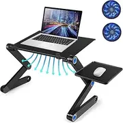 XICEN Height Adjustable Laptop Table, Portable Computer Laptop Desk Foldable Table Workstation Notebook Riser with 2 CPU Cooling USB Fans and Mouse Pad, Laptop Stand Holder for Bed Sofa Office