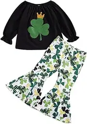 [TINEASUR] Cotton Material Toddler Clothing St. Patrick's Day Clothing Girls Shirt and Pants 110cm