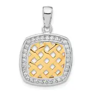 Sterling Silver & Gold-Plated Cz Woven Square Pendant
