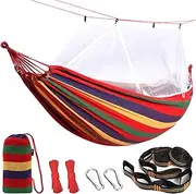Anyoo Cotton Hammock with Mosquito Net & Tree Straps Kits, Breathable Mesh Hammock for Outdoor Garden Yard Camping Hiking Backpacking