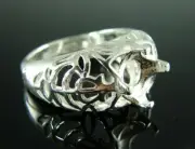 6196 STERLING SILVER RING SETTING, 9 MM ROUND FACETED GEMSTONE, SIZE 8.25