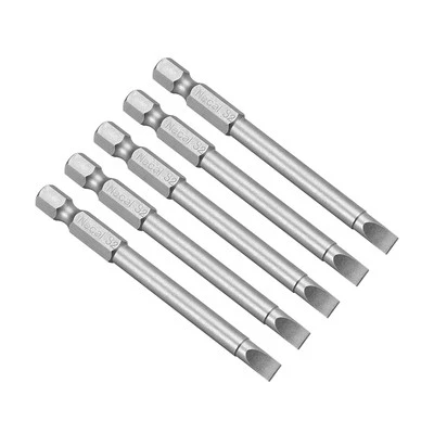 5Pcs 5mm Slotted Tip Magnetic Flat Head Screwdriver Bit 1/4" Hex Shank 3" Long