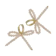 Pearls Beaded Bowknot Dangle Ear Studs for Daily Wear Dates Parties