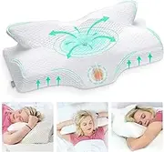 Elviros Orthopaedic Memory Foam Pillow Cervical Pillow Ergonomic Neck Pillow for Neck and Shoulder Pain Neck Support Pillow for Side Sleepers, 64 x 12.5/10.5 x 38 cm