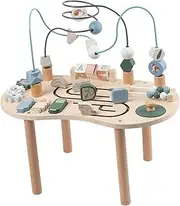 kokiya Wooden Activity Table Sensory Toy Early Learning Lockage Gear Activity Center with Bead Maze for Toddlers Kids Boys Girls